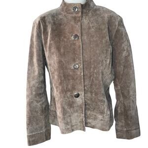 Chico's women's brown/Tan genuine leather suede coat button size Chico 2 (med)